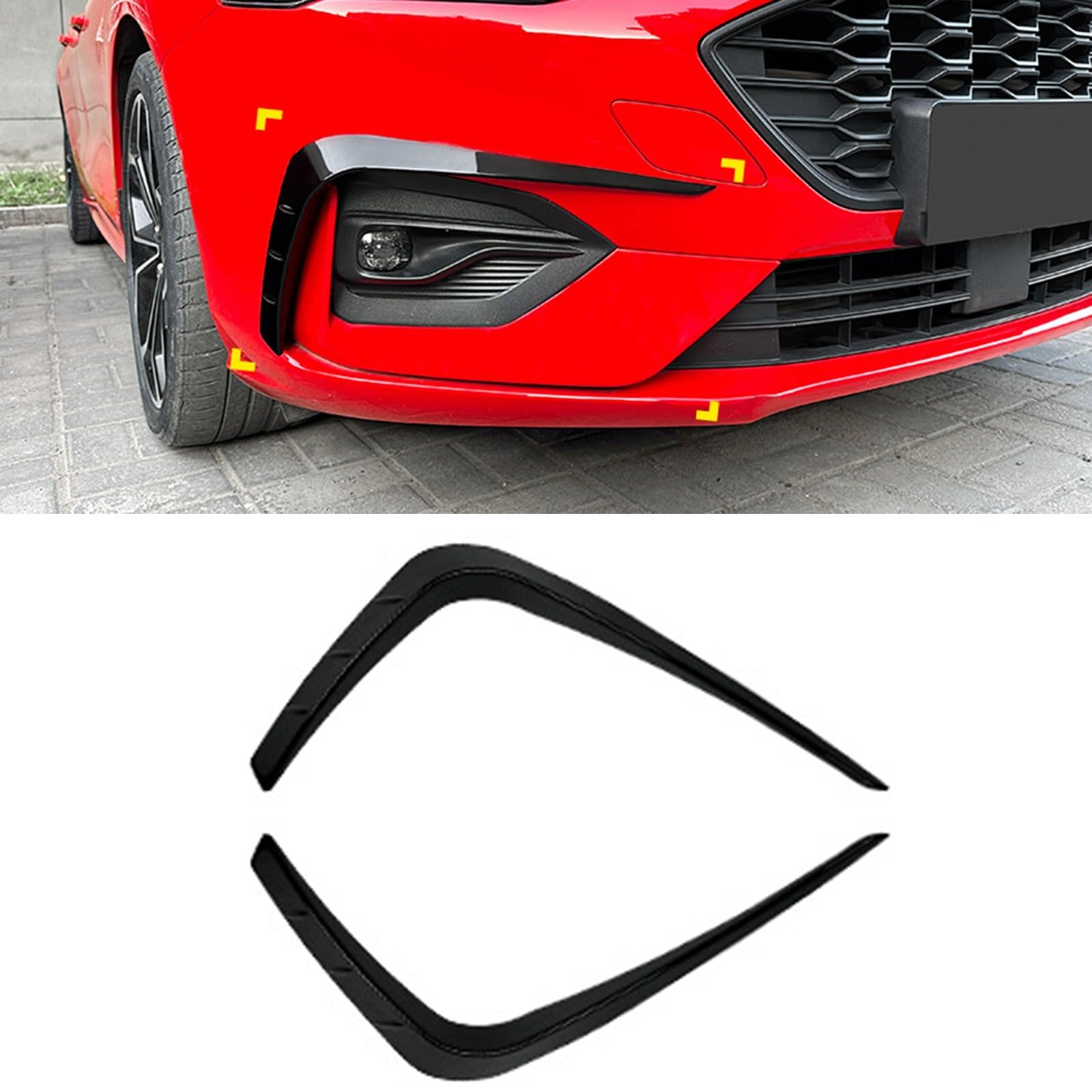 フロントバンパースプリッター スポイラー サイドエアベントトリムカバー カーフロントウィンドナイフ フォーカスMK4 STライン2019-2022と互換性があります(グロスブラック)｜NonRecord 店