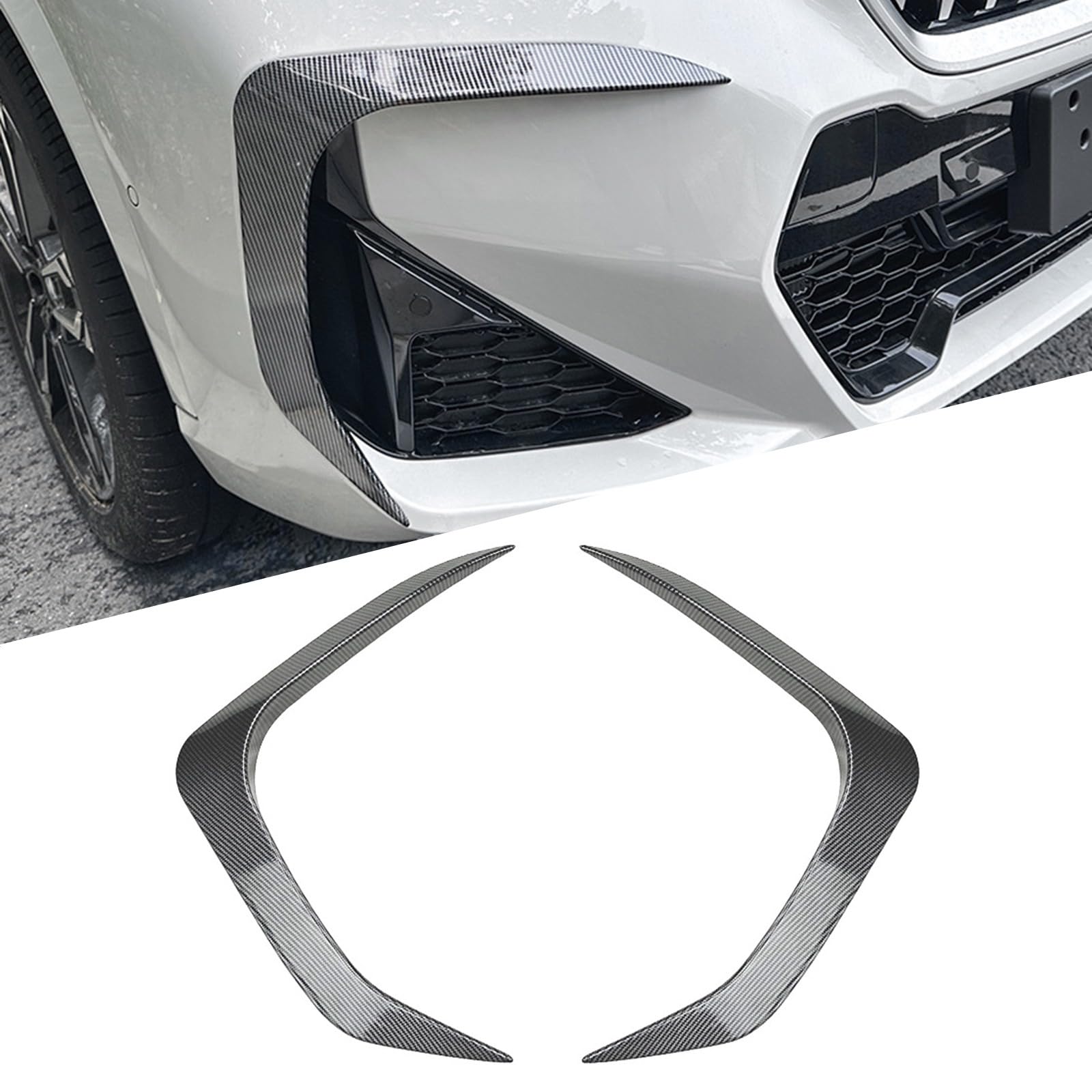 カーボンファイバー ルック フロントバンパー サイドエアベント スポイラー カバートリム BMW X1 U11 U12 M Sport 2023-2024に対応