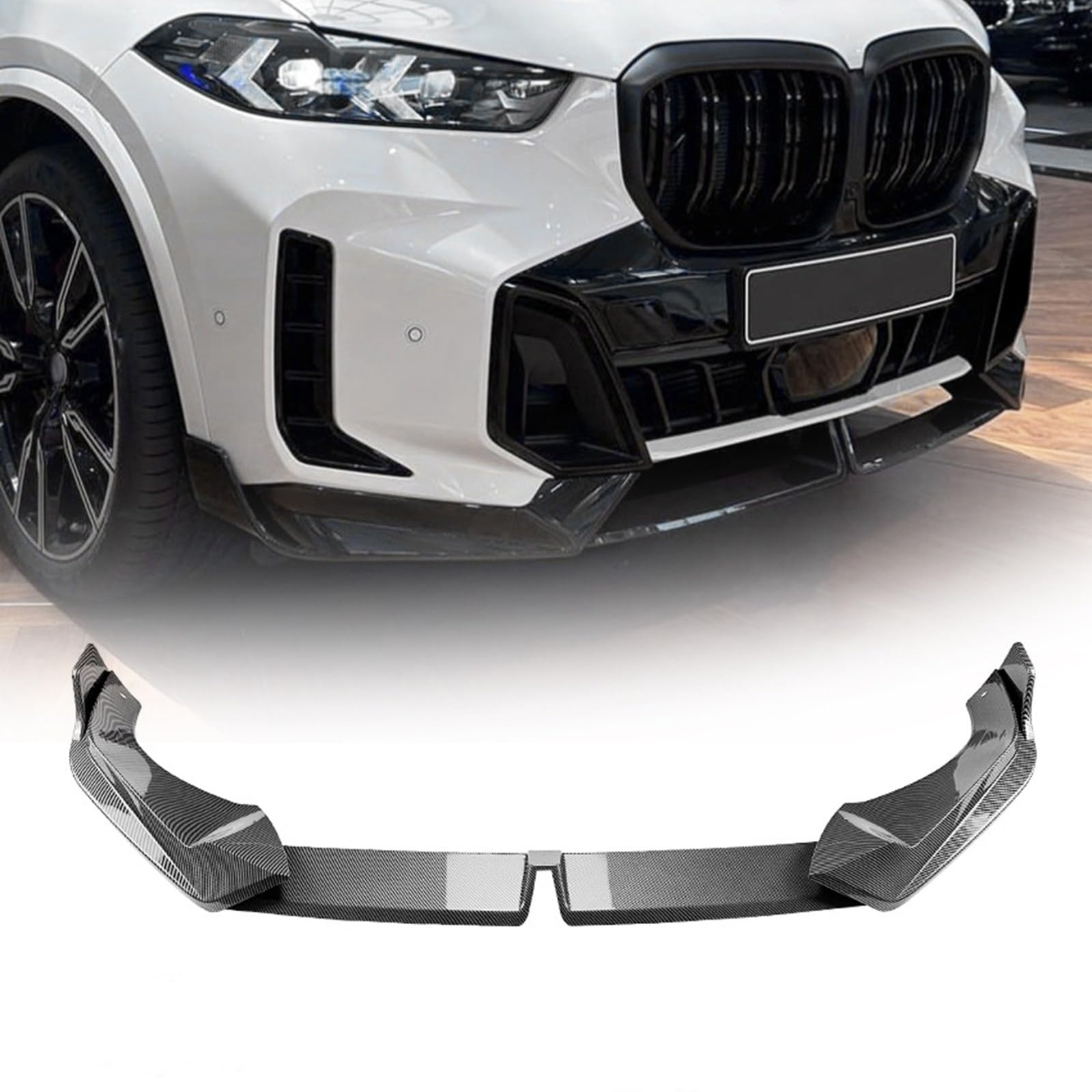 カーボンファイバールック フロントバンパー リップスプリッター スポイラー ボディキット BMW X5 G05 LCI M-Sport パッケージ 2023 2024-2025に対応