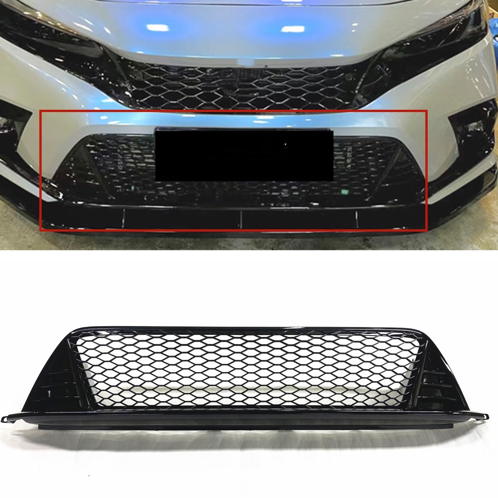フロントバンパーグリルメッシュグリルカバー ホンダ シビック 11th Type-R 2022-2024用 ブラック