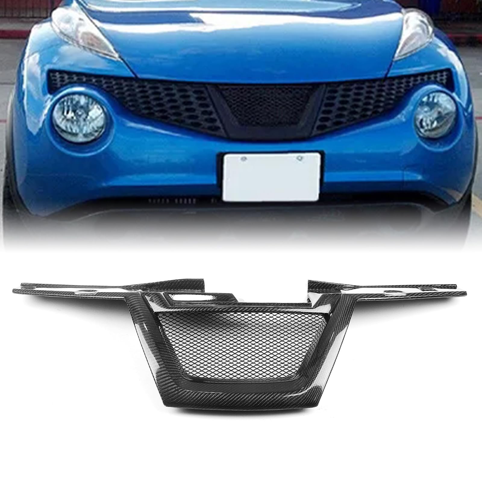 日産ジューク2011-2014用カーフロントバンパーグリルメッシュマットブラックカーボンファイバー