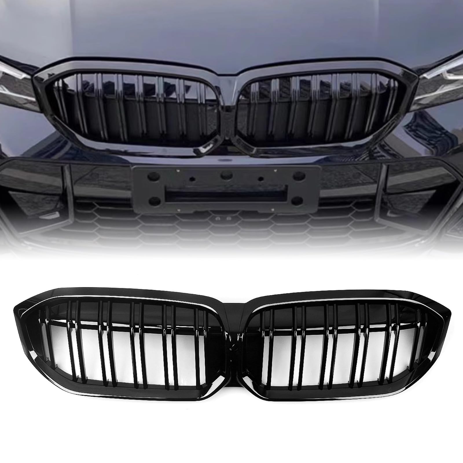 BMW 3シリーズ G20 2023-2024 ダブルラインブラック用フロントキドニーグリルメッシュ