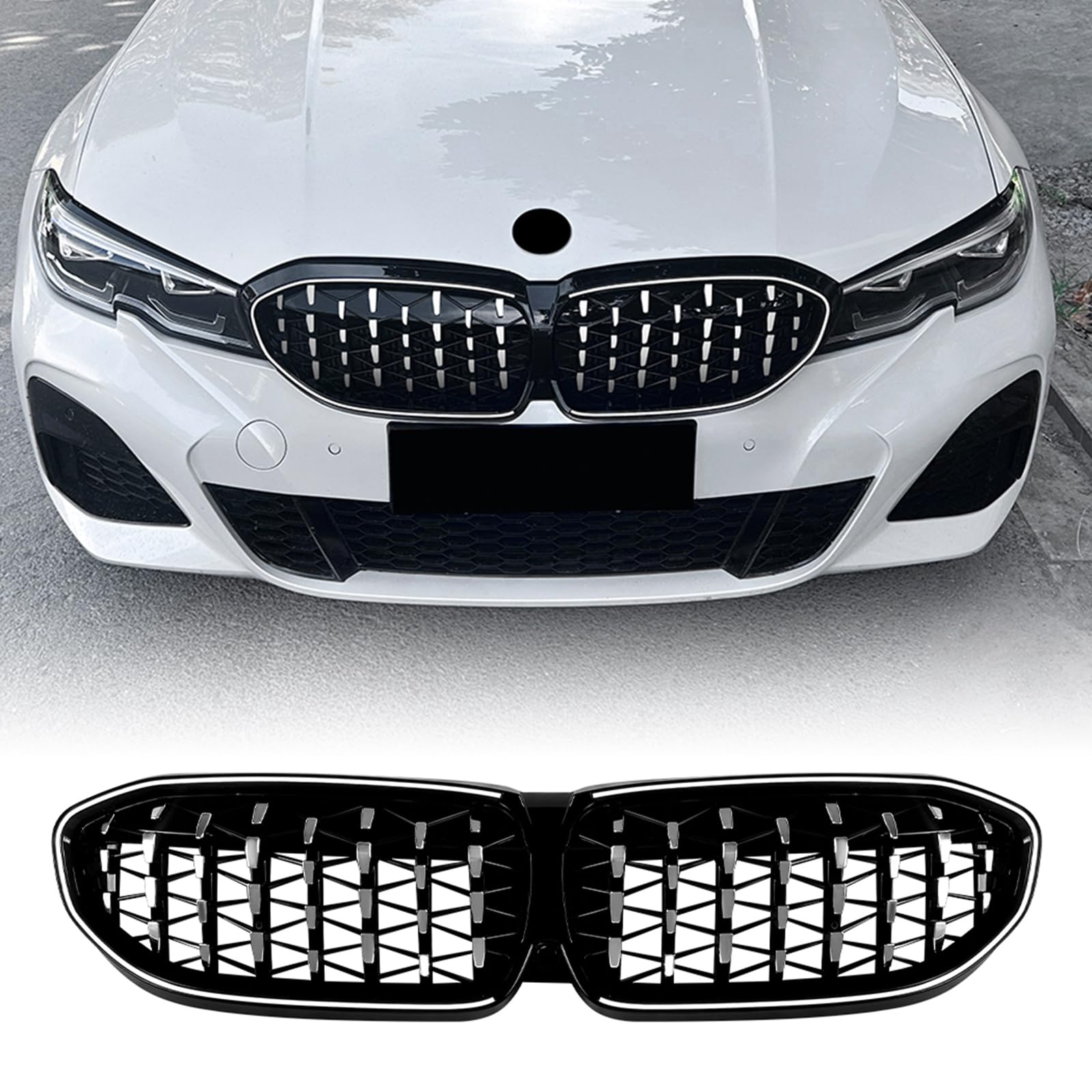 BMW 3シリーズ G20 G21 G28 2019-2022用ライト付きフロントバンパーグリルキット ブラック