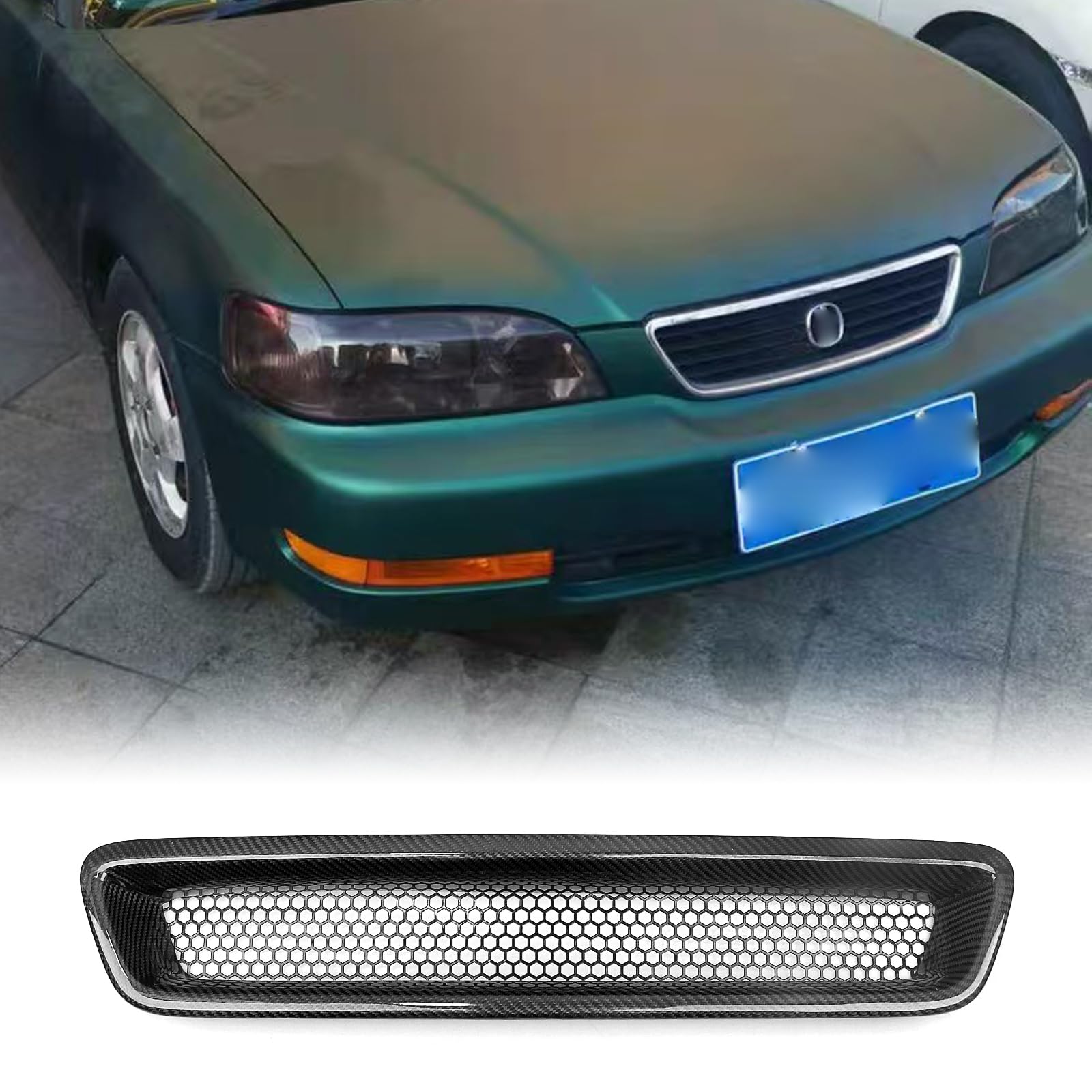 Acura Legend 4Door 1991-1995用フロントバンパーグリルメッシュブラックカーボンファイバー。