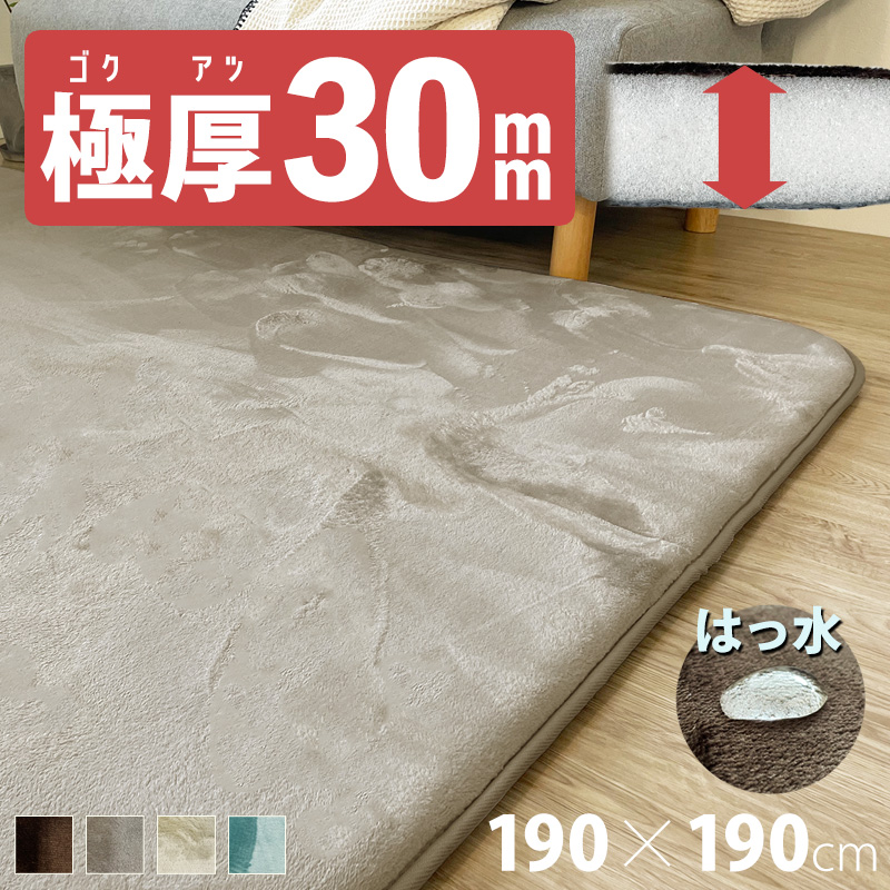 楽天市場】【撥水・防汚】 厚み 30mm 3cm 190×190cm ラグマット ラグ 撥水加工 厚手 送料無料 正方形 さらさら 絨毯 滑り止め  カーペット 2畳 北欧 フランネル はっ水 防汚 撥水 190 ふわふわ 無地 モノトーン グレージュ ベージュ 韓国インテリア : Noone