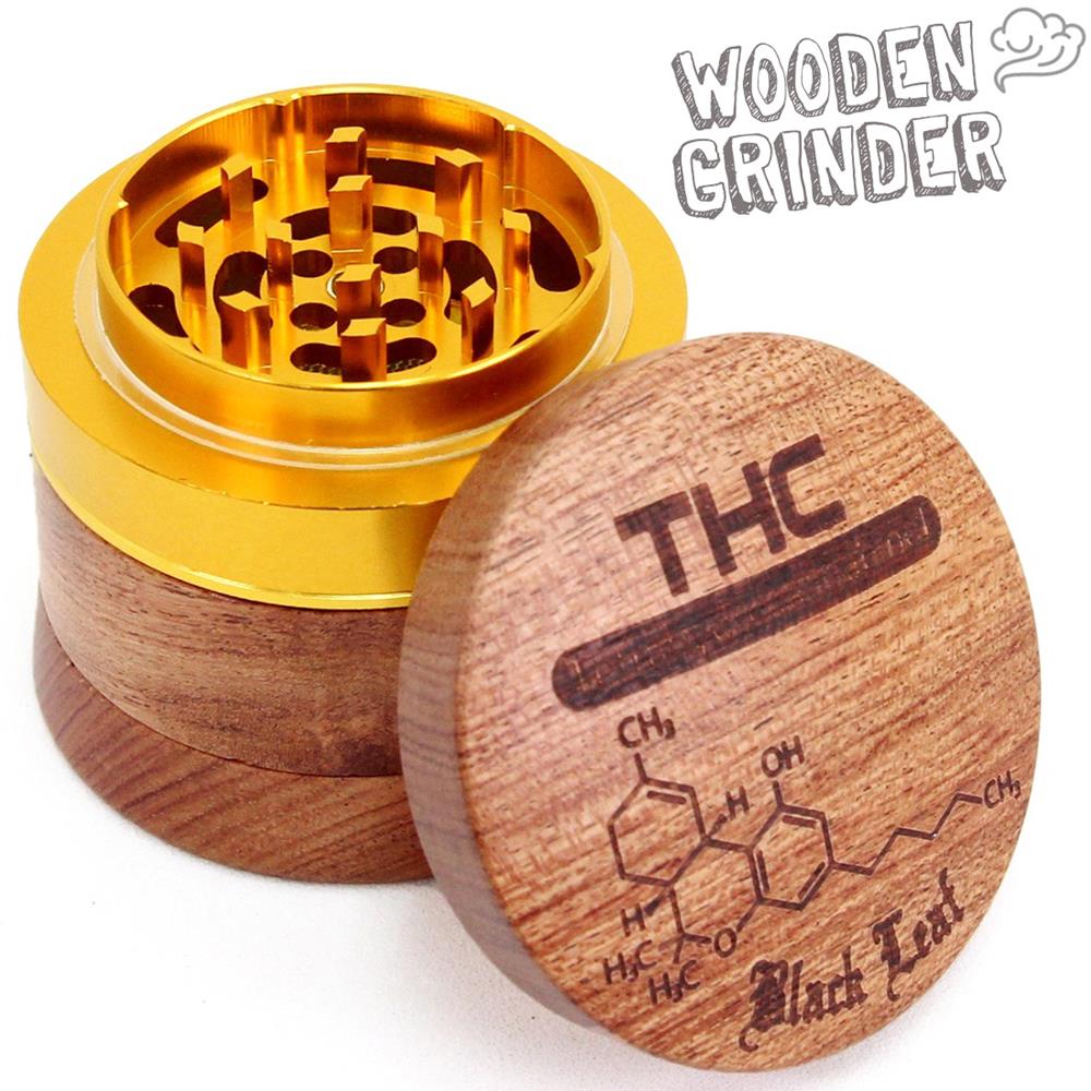 ハーブカッター ウッドグラインダー THC タバコ ハーブ グラインダー カッター クラッシャー ミル タバコミル ウッド ゴールド Wooden & Gold