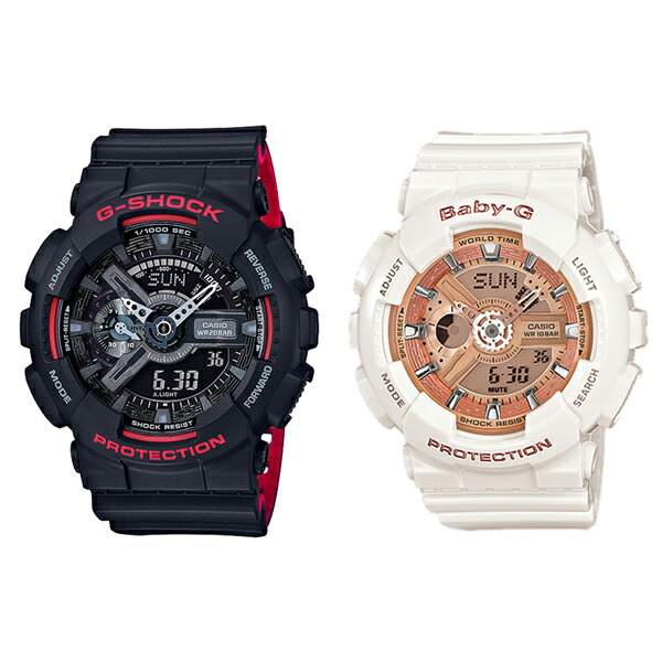 CASIO カシオ Gショック ベビーG 腕時計 手表 ペアウォッチ デジタル＆アナログ アナデジ レッド&times;ブラック ローズゴールド&times;ホワイト 20気圧防水/10気圧防水 海外モデル GA-110HR-1ABA-110-7A1 お洒落 成人 卒業 入学｜ペアウォッチ 腕時計 ノップル