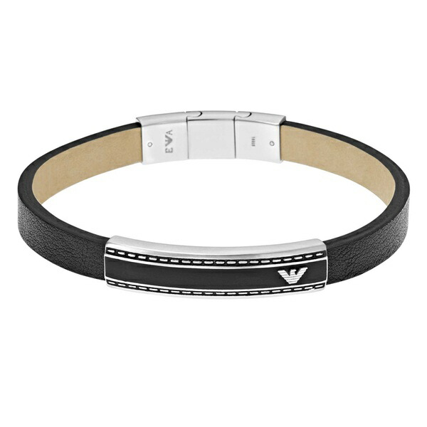 エンポリオアルマーニ 宝飾品 流行り物 付属品 BRACELET 腕輪 黒いこと×しろがね色 なめし革 EGS1923040 成年者 卒 はいり込む