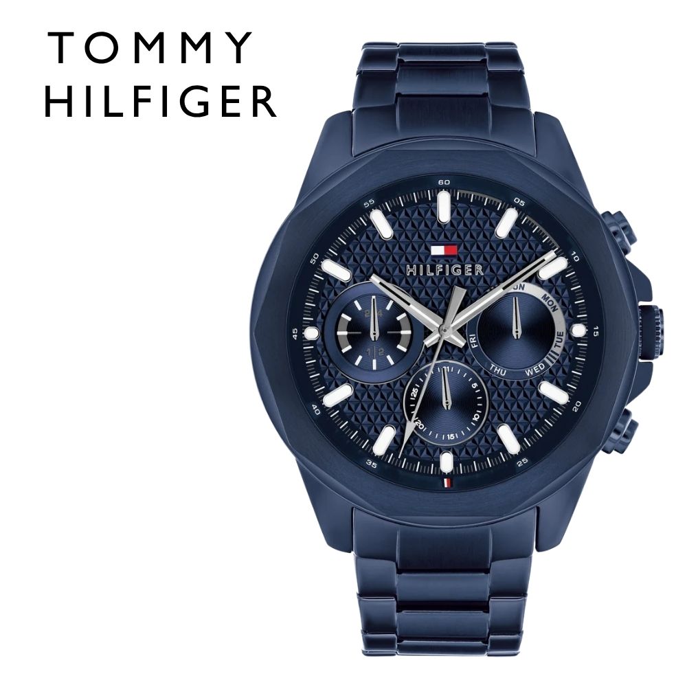 トミーヒルフィガー 腕時計 メンズ 48mm 超大きめ ネイビー ステンレス マルチファンクション TOMMY HILFIGER メンズウォッチ かっこいい ブランド 男性 彼氏 夫 父 プレゼント 就職祝い 結婚記念日 誕生日 成人 卒業 入学｜ペアウォッチ 腕時計 ノップル