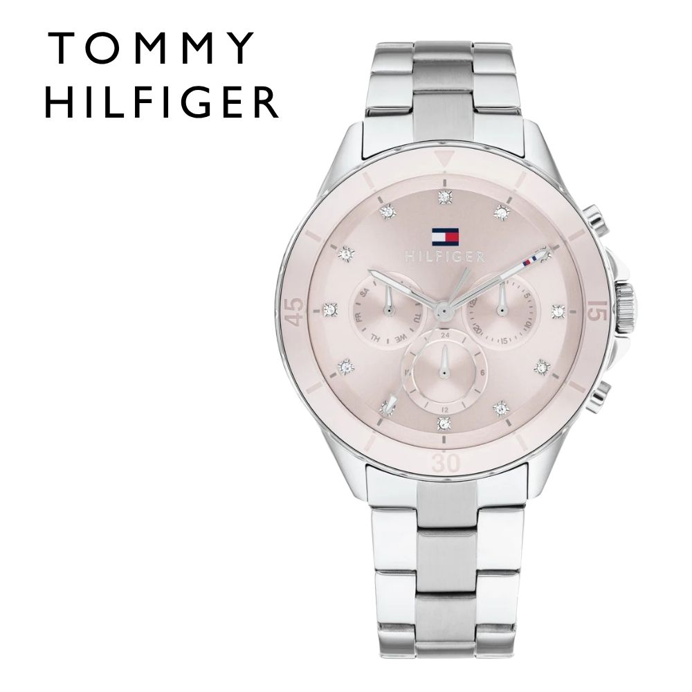 トミーヒルフィガー 腕時計 レディース 40mm 大きめ ピンク シルバー ステンレス カレンダー 曜日 日付 TOMMY HILFIGER お祝い プレゼント 女性 誕生日 就職祝い 記念日 成人 卒業 入学