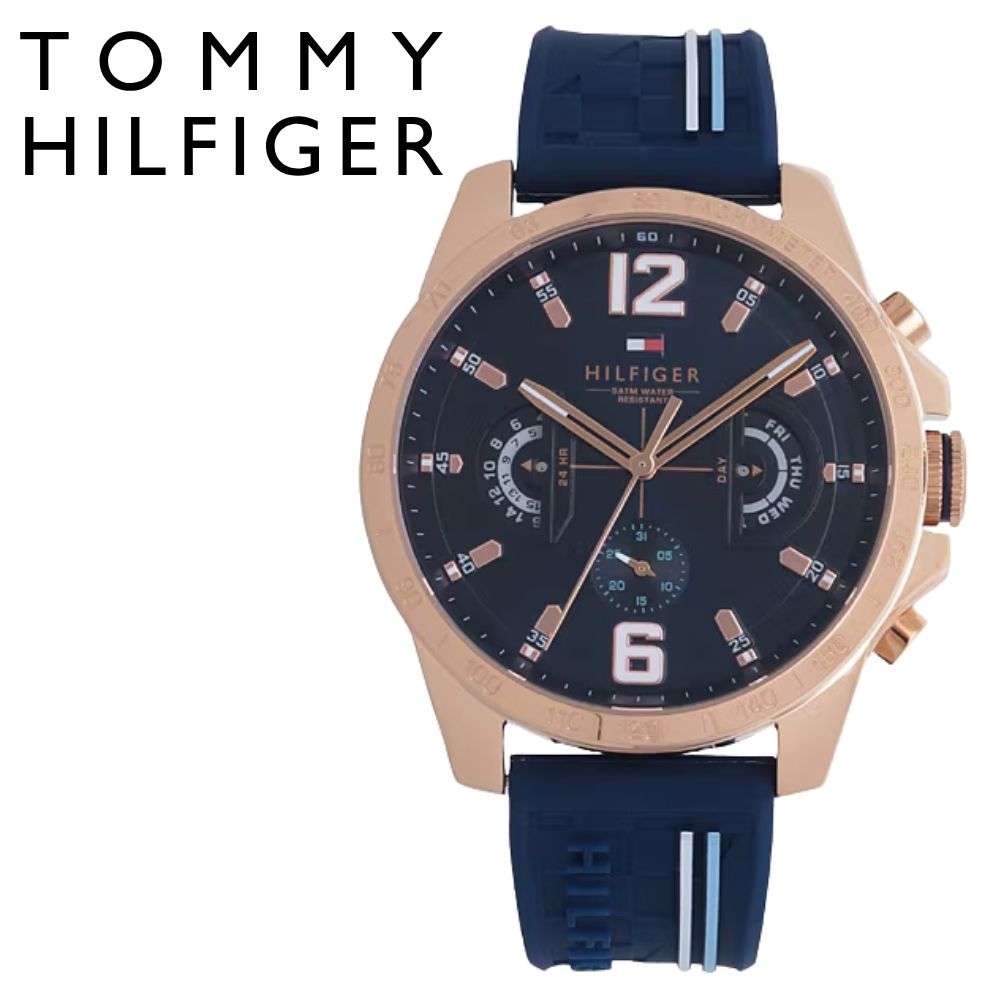 トミーヒルフィガー 腕時計 メンズ DECKER デッカー 46mm ネイビー シリコンベルト ローズゴールド マルチファンクション 5気圧防水 TOMMY HILFIGER 彼氏 夫 プレゼント ギフト 成人 卒業 入学｜ペアウォッチ 腕時計 ノップル