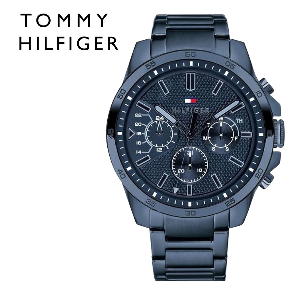 トミーヒルフィガー 腕時計 メンズ 46mm ネイビー ステンレス マルチファンクション TOMMY HILFIGER メンズウォッチ 大きめ かっこいい ブランド 男性 彼氏 夫 父 プレゼント 就職祝い 結婚記念日 誕生日 成人 卒業 入学