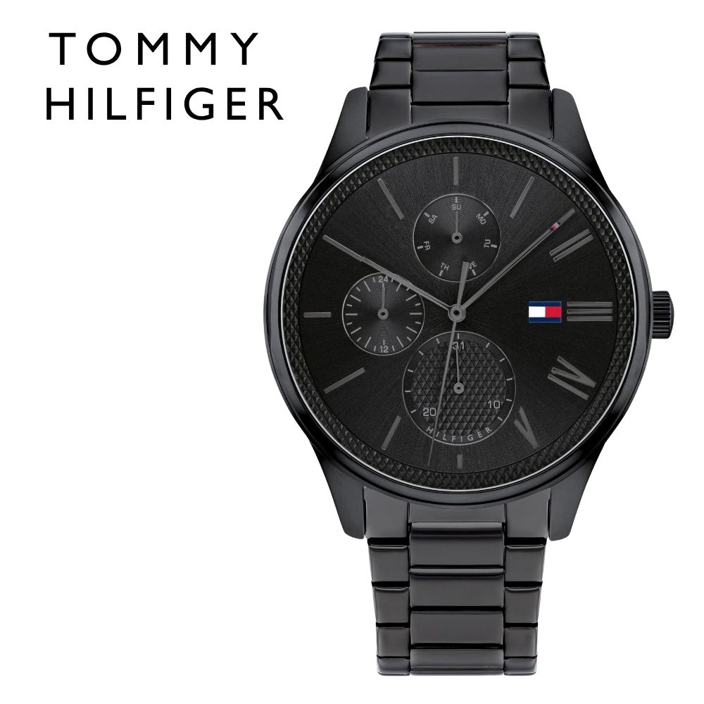トミーヒルフィガー 腕時計 メンズ 44mm ブラック ステンレス マルチファンクション TOMMY HILFIGER メンズウォッチ 大きめ かっこいい ブランド 男性 彼氏 夫 父 プレゼント 就職祝い 結婚記念日 誕生日 成人 卒業 入学|ペアウォッチ 腕時計 ノップル