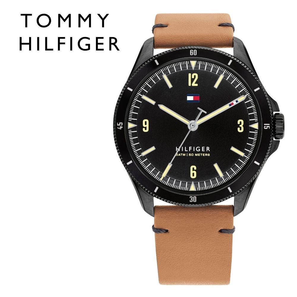 トミーヒルフィガー 腕時計 メンズ 42mm ブラック ブラウン レザー 革ベルト シンプル TOMMY HILFIGER メンズウォッチ ブランド ビジネス 男性 彼氏 夫 父 プレゼント 就職祝い 結婚記念日 誕生日 成人 卒業 入学
