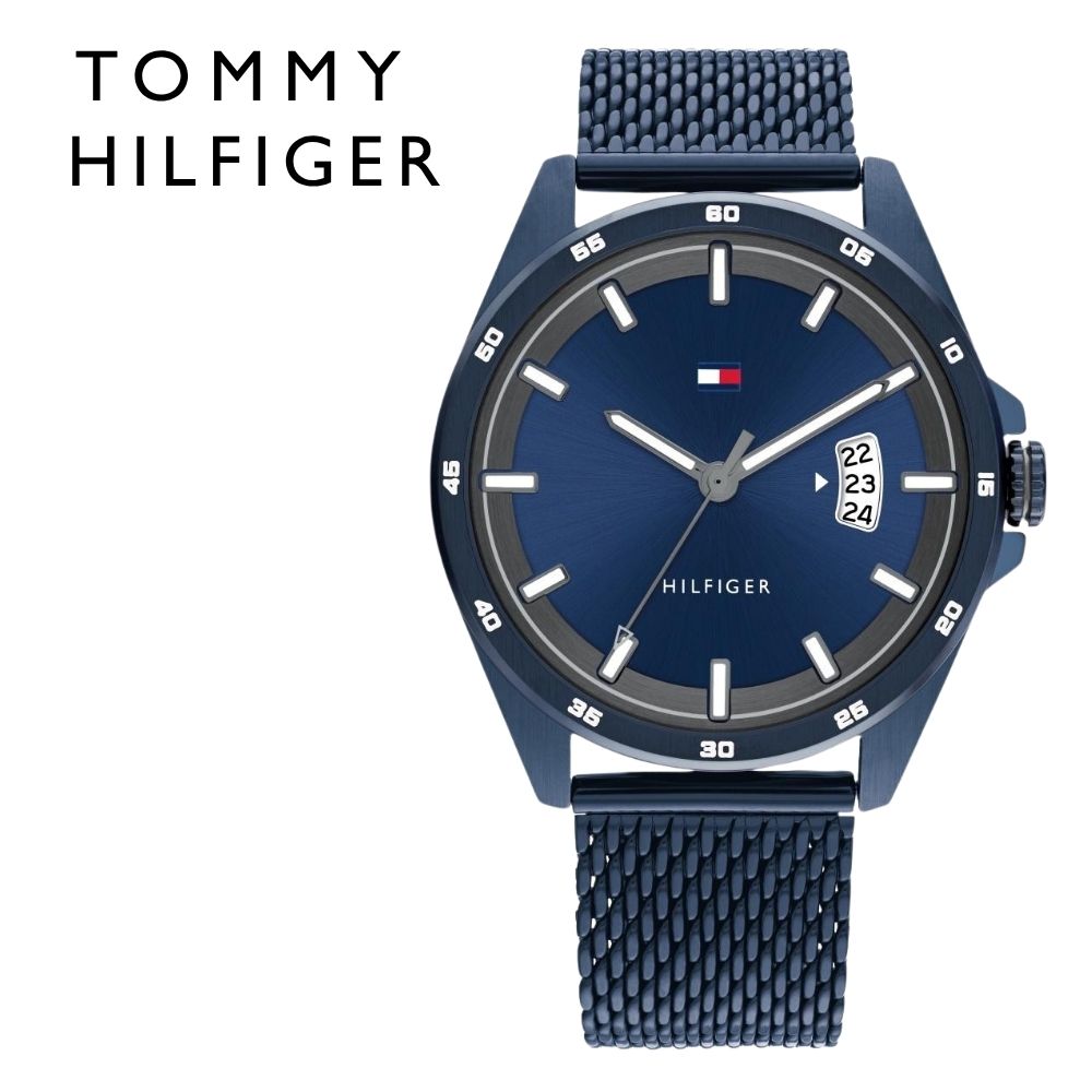 トミーヒルフィガー 腕時計 メンズ 42mm ネイビー メッシュベルト シンプル 薄型 TOMMY HILFIGER メンズウォッチ ブランド ビジネス 男性 彼氏 夫 父 プレゼント 就職祝い 結婚記念日 誕生日 成人 卒業 入学