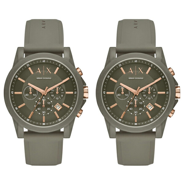 全ての アルマーニエクスチェンジ 時計 ペアウォッチ 同じサイズ 2本セット シェア 腕時計 Outer Banks クロノグラフ ローズゴールド カーキー シリコンラバー Ax1341ax1341 ブランド カップル 男女 ペアセット 時計 誕生日 お祝い クリスマス プレゼント ギフト お洒落