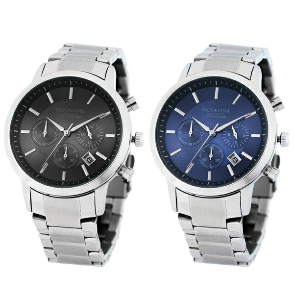 選べる2カラー ブルッキアーナ メンズ 腕時計 クロノグラフ カレンダー ブラック文字盤 ブルー文字盤 黒 青 シルバー ステンレスウォッチ Ba0029 ビジネス 男性 誕生日 お祝い ギフト Giosenglish Com
