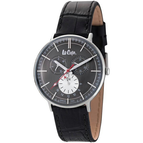 Lee Cooper リークーパー ロンドン発 ジーンズメンズ 腕時計 手表 マルチファンクション シルバーケース ブラック レザー LC6383.361 ビジネス 男性 誕生日 ギフト 成人 卒業 入学