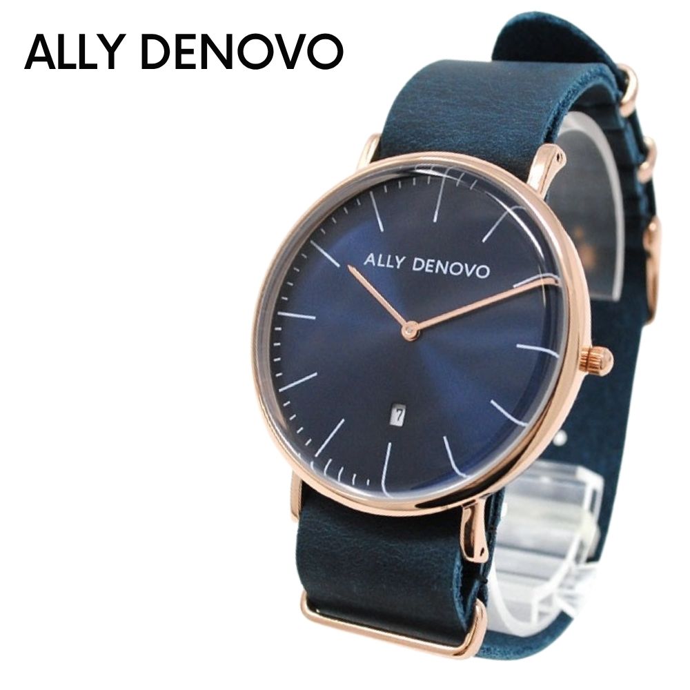 ALLY DENOVO アリーデノヴォ 腕時計 メンズ レディース ユニセックス 40mm ネイビー レザー シンプル おしゃれ HERITAGE クオーツ ブランドウォッチ プレゼント ギフト 成人 卒業 入学｜ペアウォッチ 腕時計 ノップル