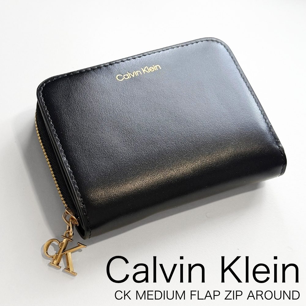 カルバンクライン 財布 レディース 二つ折り財布 Calvin Klein CK 本革 レザー RFID スキミング防止 小銭入れあり ブラック ゴールド コンパクト財布 ミニ財布 ブランド プレゼント 成人 卒業 入学｜ペアウォッチ 腕時計 ノップル