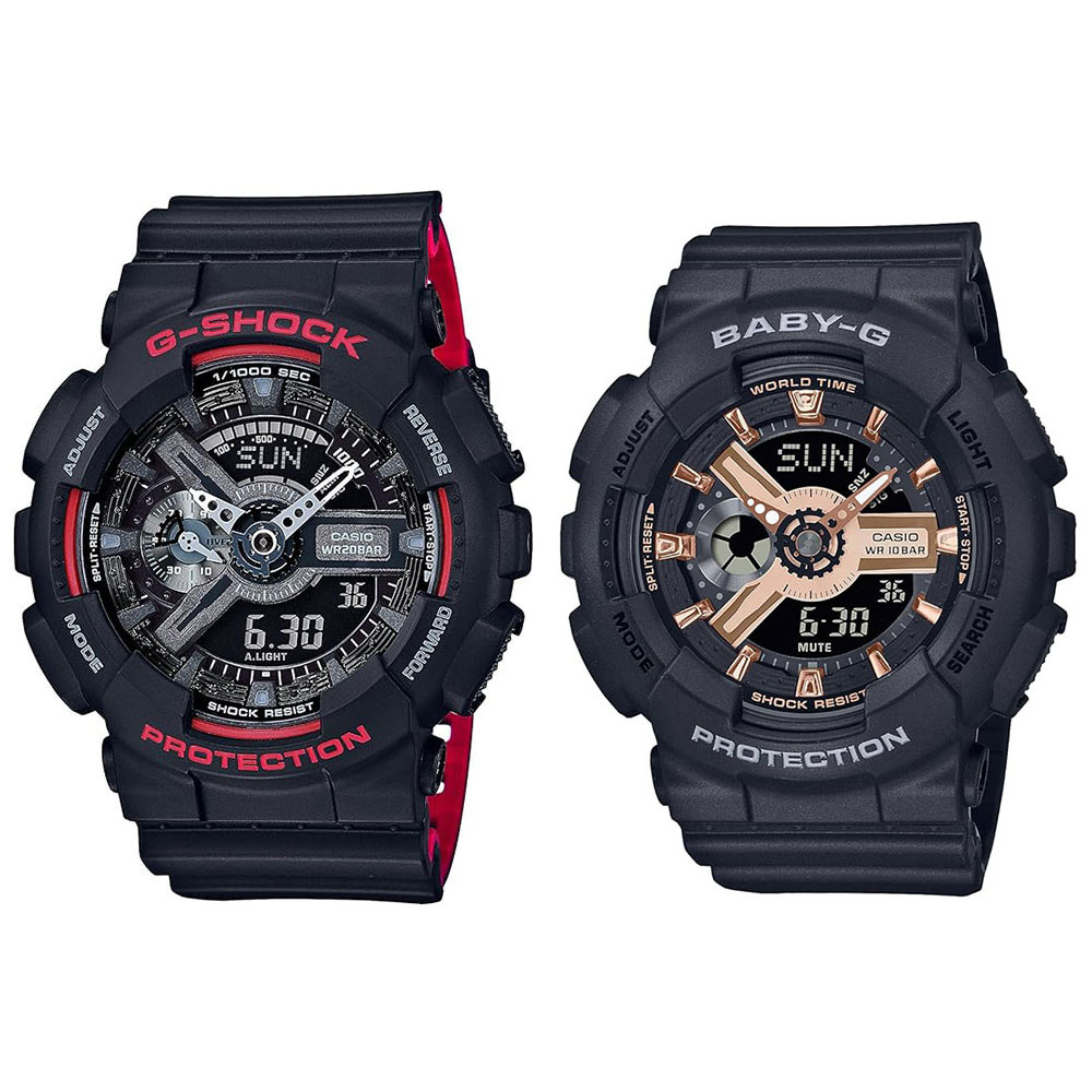 CASIO カシオ Gショック ベビーG 腕時計 手表 ペアウォッチ デジタル＆アナログ アナデジ レッド ローズゴールド ブラック 20気圧防水/10気圧防水 海外モデル GA-110HR-1ABA-110XRG-1A 男女 カップル ペアセット 誕生日 ギフト お洒落 成人 卒業 入学