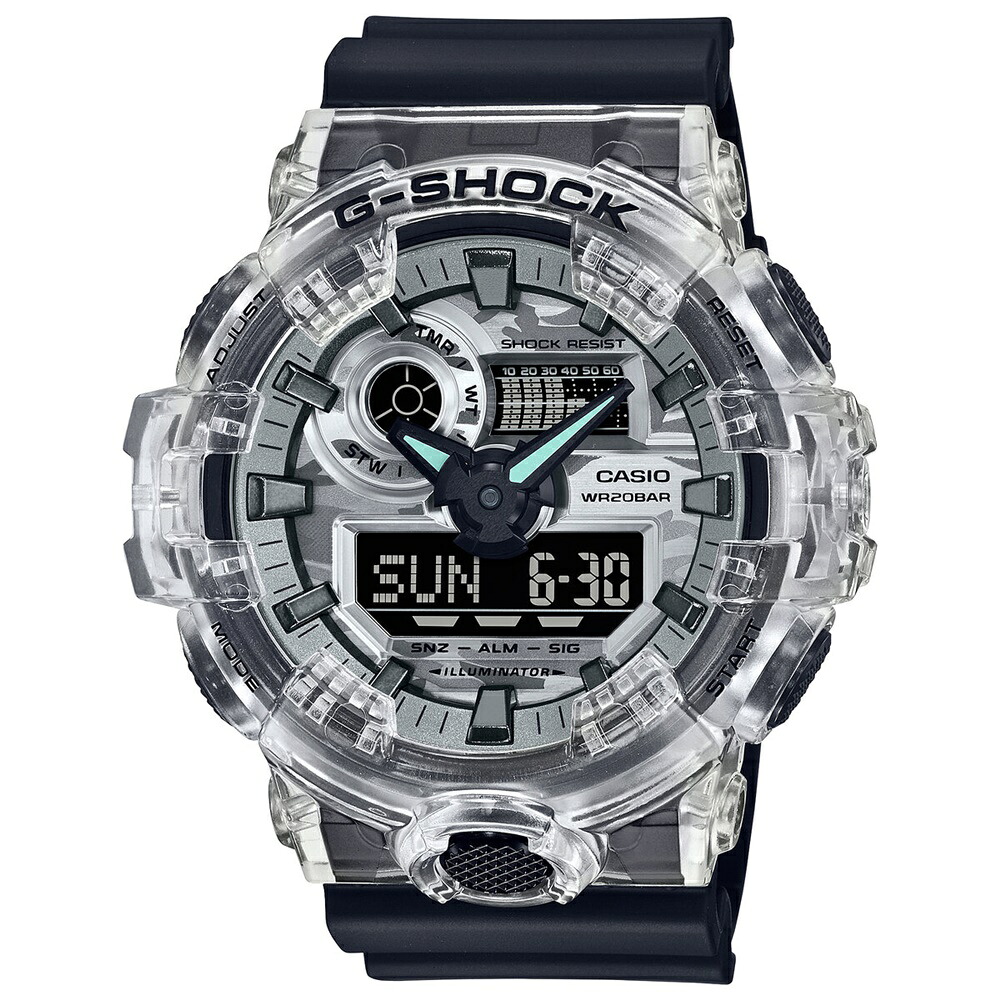 CASIO G-SHOCK カシオ Gショック ビッグケース スケルトン カモフラージュ アウトドア カッコいい おしゃれ ファッション カジュアル スタイリング メンズ 腕時計 手表 アナデジ ブラック グレー モノトーン 成人 卒業 入学