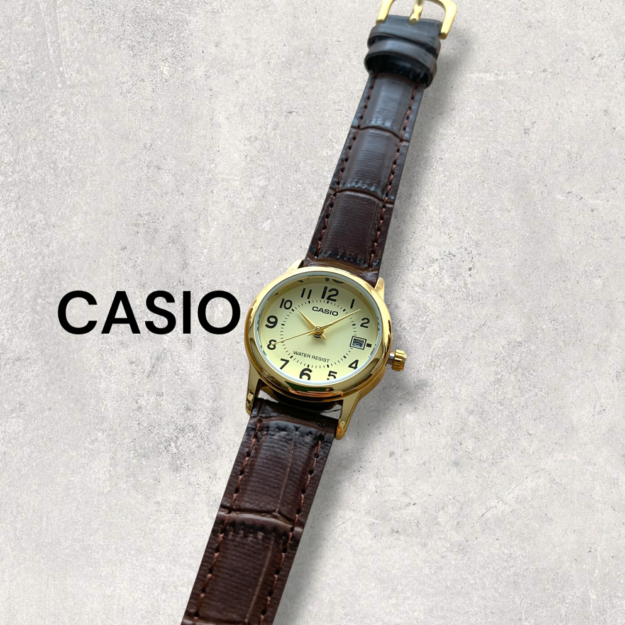 カシオ CASIO 腕時計 レディース 収納ケース付き チプカシ シンプル 軽い レザー 革ベルト ブラウン ゴールド 防水 プレゼント ギフト 時計 誕生日 記念日 日本未発売 海外モデル 成人 卒業 入学
