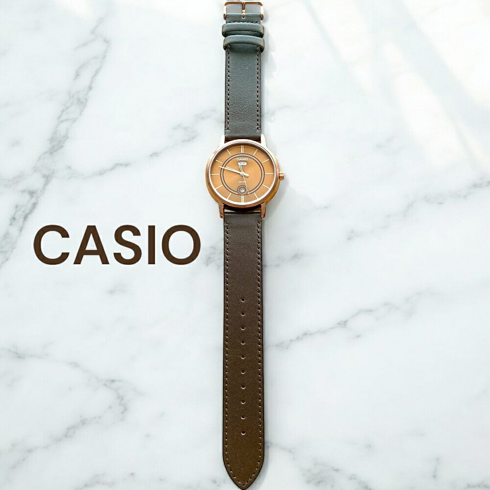 日本未発売 カシオ CASIO 腕時計 メンズ 収納ケース付き シンプル ダークブラウン レザー 革ベルト デイト表示 防水 ビジネス カジュアル プレゼント ギフト 時計 男性 誕生日 記念日 成人 卒業 入学