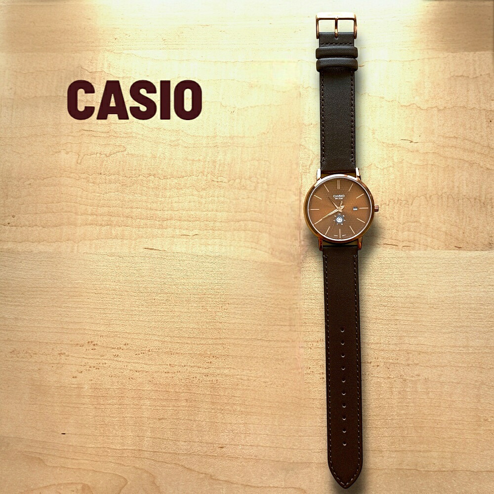 日本未発売 カシオ CASIO 腕時計 メンズ 収納ケース付き シンプル ダークブラウン レザー 革ベルト デイデイト表示 防水 ビジネス カジュアル プレゼント ギフト 時計 男性 誕生日 記念日 成人 卒業 入学