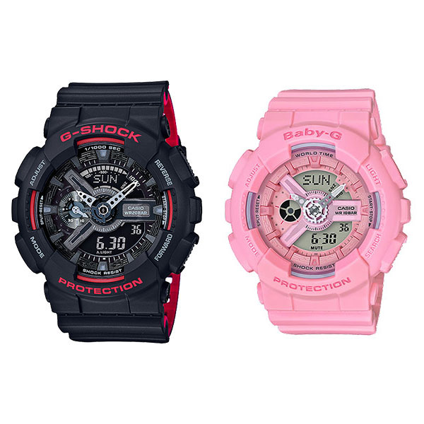 CASIO カシオ Gショック ベビーG 腕時計 手表 ペアウォッチ メンズ レディース アナデジ ブラック×レッド ピンク 樹脂バンド GA-110HR-1ABA-110-4A1 スポーツ アウトドア キャンプ 男女 カップル ペアセット 誕生日 ギフト 成人 卒業 入学|ペアウォッチ 腕時計 ノップル