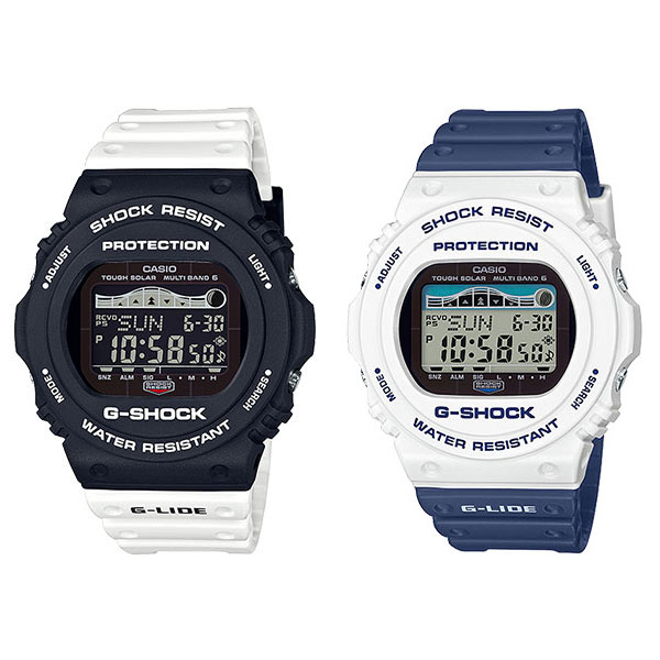 Casio カシオ G Shock サーフィン Gショック カップル ジーショック 腕時計 ペアウォッチ 同サイズ G Lide 2本セット G Lide Gライド サーフィン 電波ソーラー デジタル ホワイト ブルー 海 スポーツ Gwx 5700ssn 1gwx 5700ss 7 ブランド 男女 カップル 誕生日 お祝い