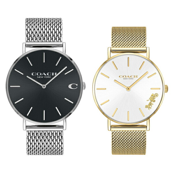 限定製作 ペア時計box付き コーチ 腕時計 ペアウォッチ シンプル 大人上品 チャールズ ペリー シルバー ゴールド メッシュベルト カップル 男女 ペアセット 誕生日 お祝い ギフト 日本産 Neostudio Ge