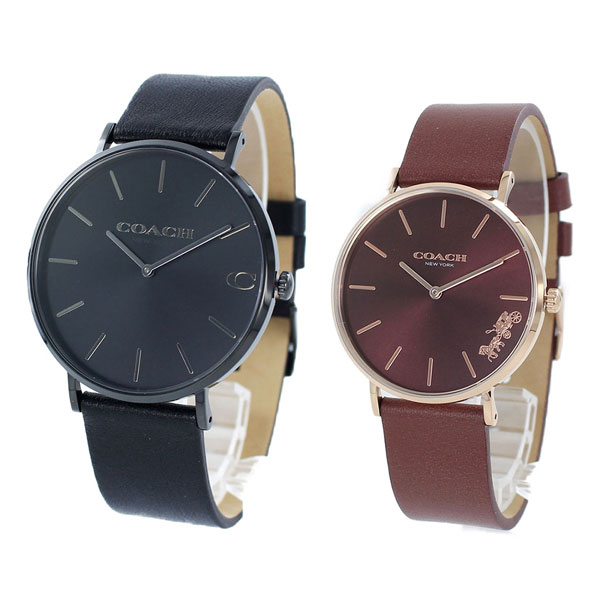 限定価格セール プレゼント 夫婦 カップル シンプル ペア ウォッチ 腕時計 メンズ レディース コーチ ブラック バーガンディ レザー お気にいる Www Faan Gov Ng