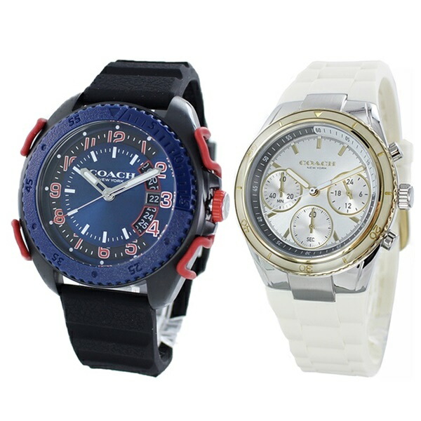楽天市場 友達 カップル 記念日 おしゃれ ペア ギフト プレゼント ペアウォッチ 腕時計 ブランド コーチ メンズ レディース C001 Preston ブラック ホワイト ラバーベルト ファッション小物 ペアウォッチ 腕時計 ノップル