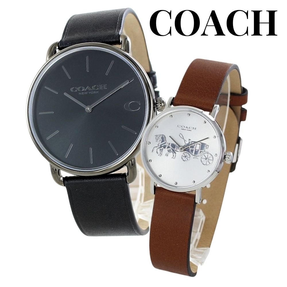ペアウォッチ コーチ COACH 腕時計 メンズ レディース ペアセット おしゃれ ブラック×ブラウン レザーベルト シンプル カップル 夫婦 両親 ペアギフト プレゼント 誕生日 記念日 成人 卒業 入学