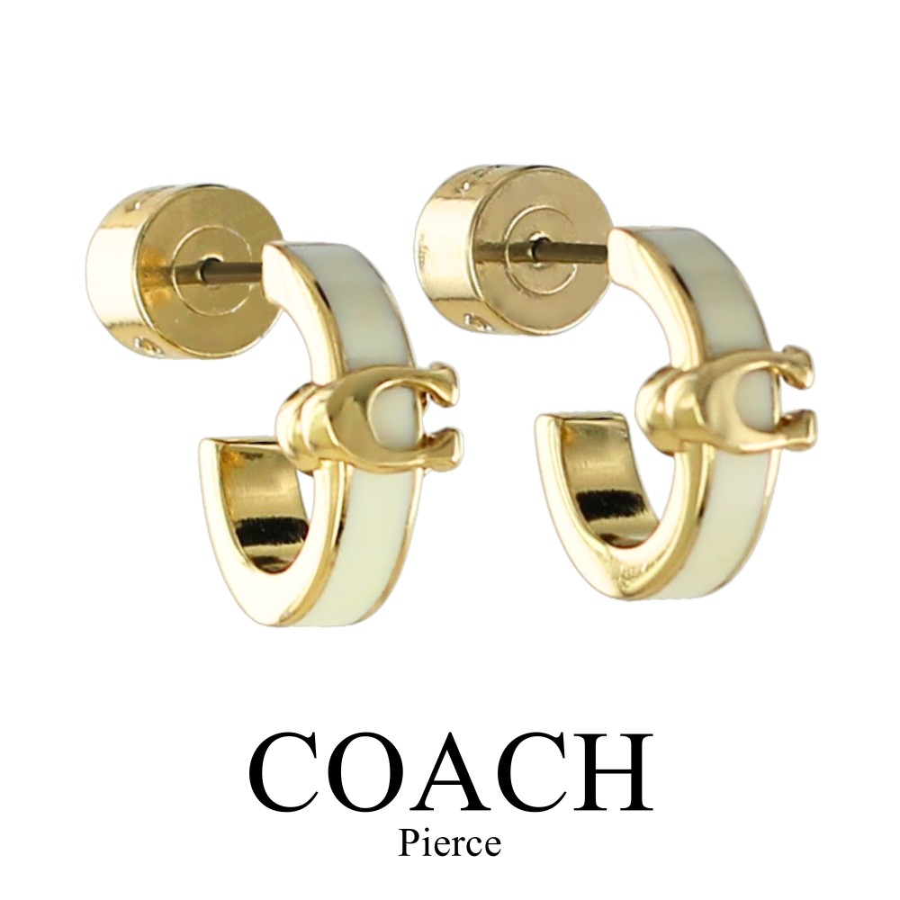 コーチ ピアス レディース ゴールド アイボリー フープピアス COACH ブランド アクセサリー おしゃれ 上品 プレゼント 誕生日 記念日 彼女 妻 女友達 ギフト 成人 卒業 入学|ペアウォッチ 腕時計 ノップル