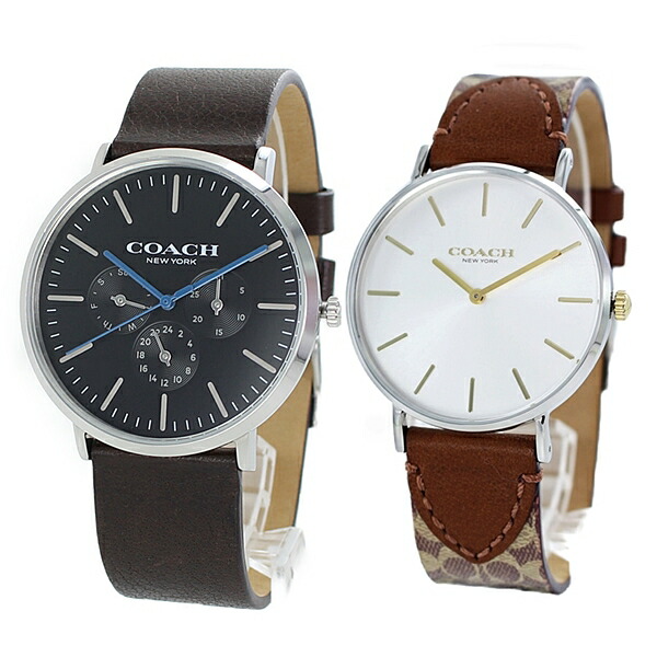 ペア収納box付き コーチ 腕時計 ペアウォッチ ペア時計 シンプル 大人 ダークブラウン ブラウン レザー 茶色 革 贈り物に カップル 男女 ペアセット 誕生日 お祝い ギフト Opendu17 Fr