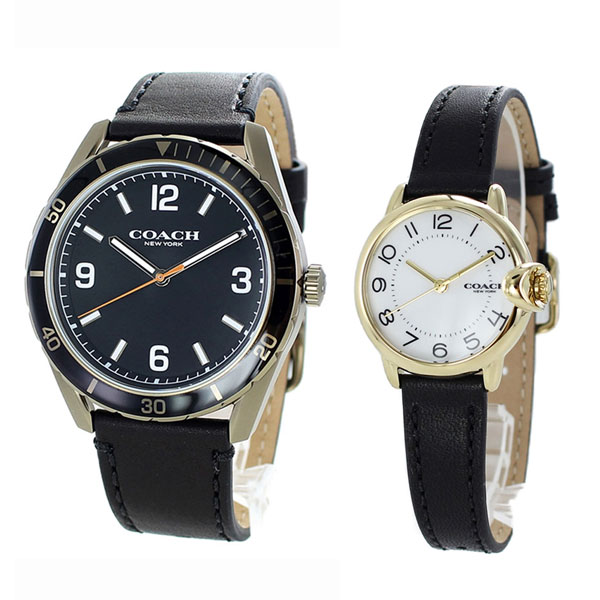 夫婦 カップル 両親 結婚 入籍 お祝い プレゼント ギフト レザー 革 ベルト コーチ 腕時計 ペア ウォッチ メンズ レディース 30代 40代 ブラック Relevantemarketing Com