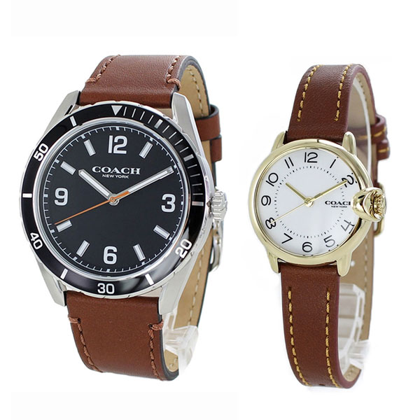 楽天市場 ペア ウォッチ 腕時計 コーチ オフィス カジュアル 誕生日 記念日 お祝い メンズ レディース 男性 女性 30代 40代 ブラウン 茶 レザー 革 ベルト ペアウォッチ 腕時計 ノップル
