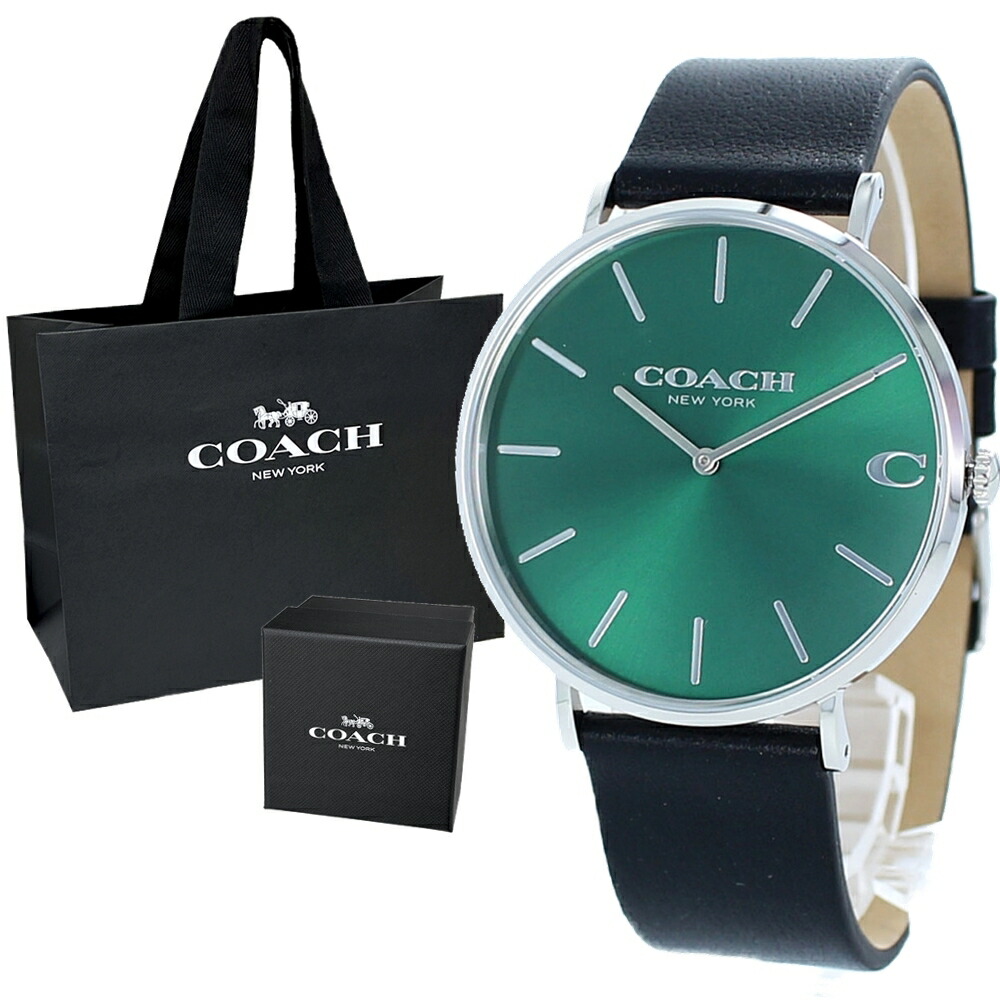 coach ケイシー グリーン文字盤 レザーベルト クロノグラフ 腕時計 メンズ クロス文字盤 レザー ベルト ウォッチ 国産製