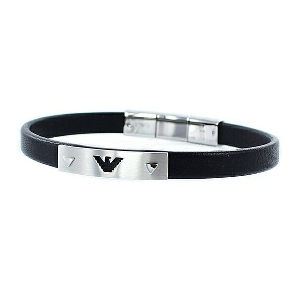 エンポリオアルマーニ 宝飾品 流行り物 付属品 BRACELET 腕輪 黒いこと×しろがね色 なめし革 革 EGS2411040 成人男性 成人女性 小物 生まれ落ちる日 差し上げ物 祝する日 成年者 卒 はいり込む