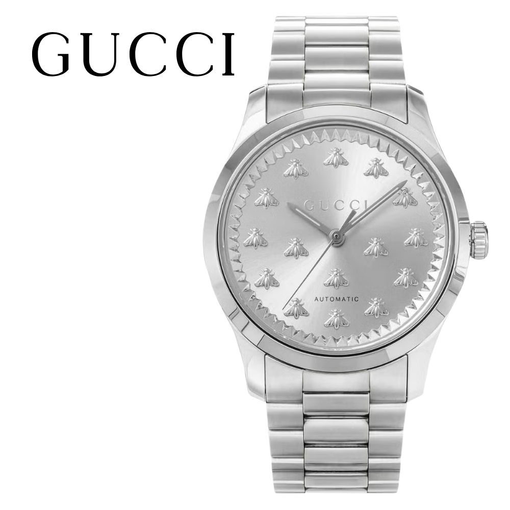 収納ケース付き グッチ 腕時計 メンズ レディース Gタイムレス 自動巻き 蜂 ビー シルバー 38mm GUCCI G-Timeless ブランドウォッチ プレゼント ギフト 誕生日 結婚記念日 GUCCI 成人 卒業 入学｜ペアウォッチ 腕時計 ノップル