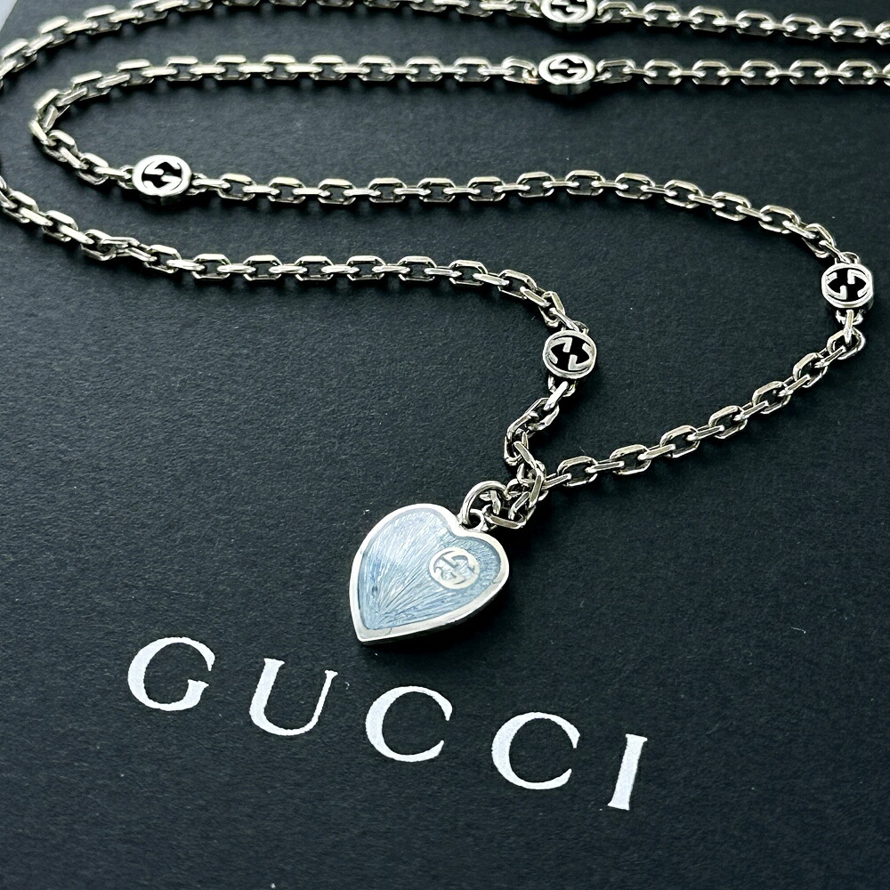 グッチ 645545-J89B4-8490 エナメル ハート ネックレス GUCCI グッチ ネックレス エナメル ハート ペンダント シルバー