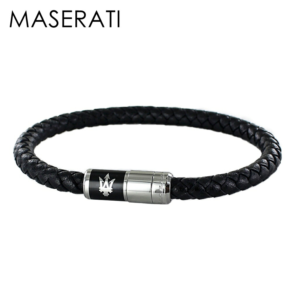 Maserati マセラティ マセラッティ メンズ ブレスレット 男性 おしゃれ シャツ スーツ 紳士服 ビジネス 誕生日 プレゼント 高級 イタリア ブランド シルバー ブラックレザー 合格 入学 卒業 社会人 記念日 母の日 父の日 22 はこぽす対応商品