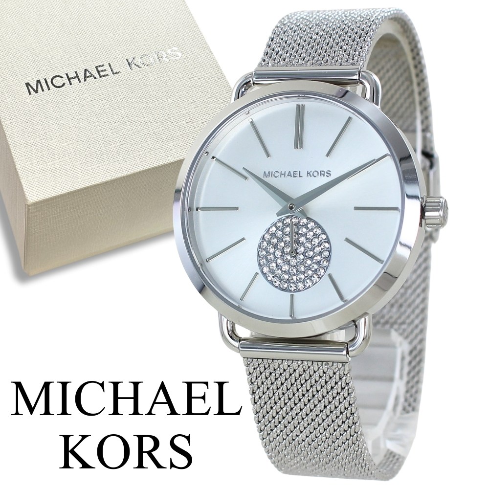 MICHAEL KORS マイケルコース 時計 レディース 腕時計 手表 Portia シルバー クリスタル おしゃれ メッシュベルト 女性用 とけい MK3843 誕生日 ギフト 記念日 成人 卒業 入学