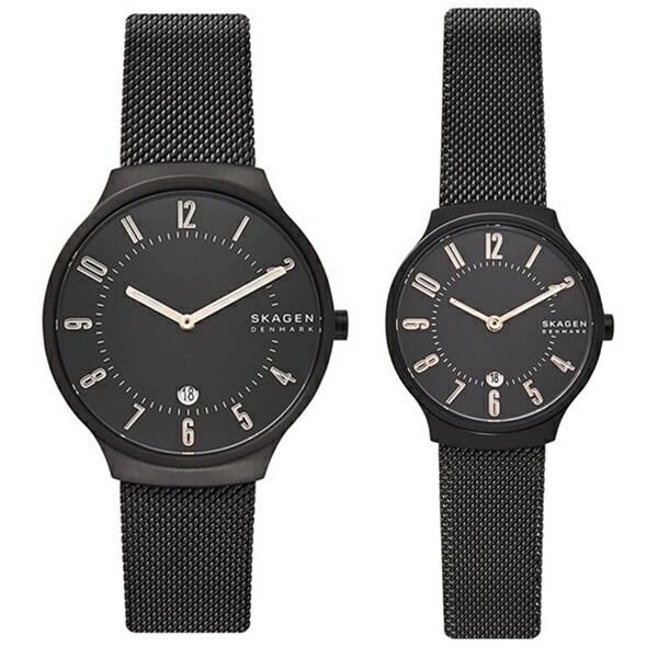 楽天市場 結婚祝い 恋人 友達カップル ペアギフト ペアウォッチ 腕時計 スカーゲン メンズ レディース ブラック 黒いとけい メッシュベルト カレンダー 日付 ペアウォッチ 腕時計 ノップル