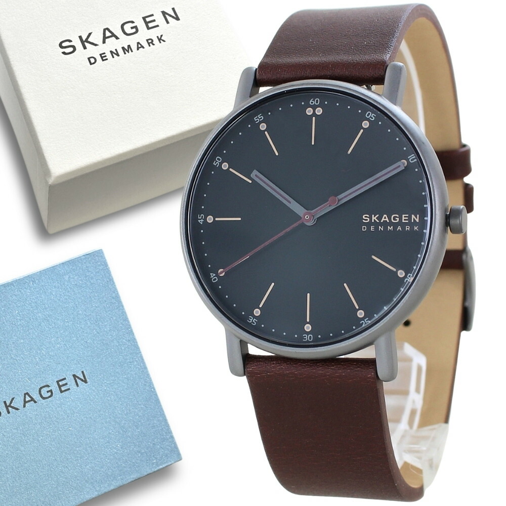 SKAGEN スカーゲン 腕時計 メンズ スリム 薄型 チェリーウッドレザー シンプル ミニマル ブラック文字盤 ビジネス カジュアル 誕生日 記念日 男性 プレゼント ギフト 成人 卒業 入学