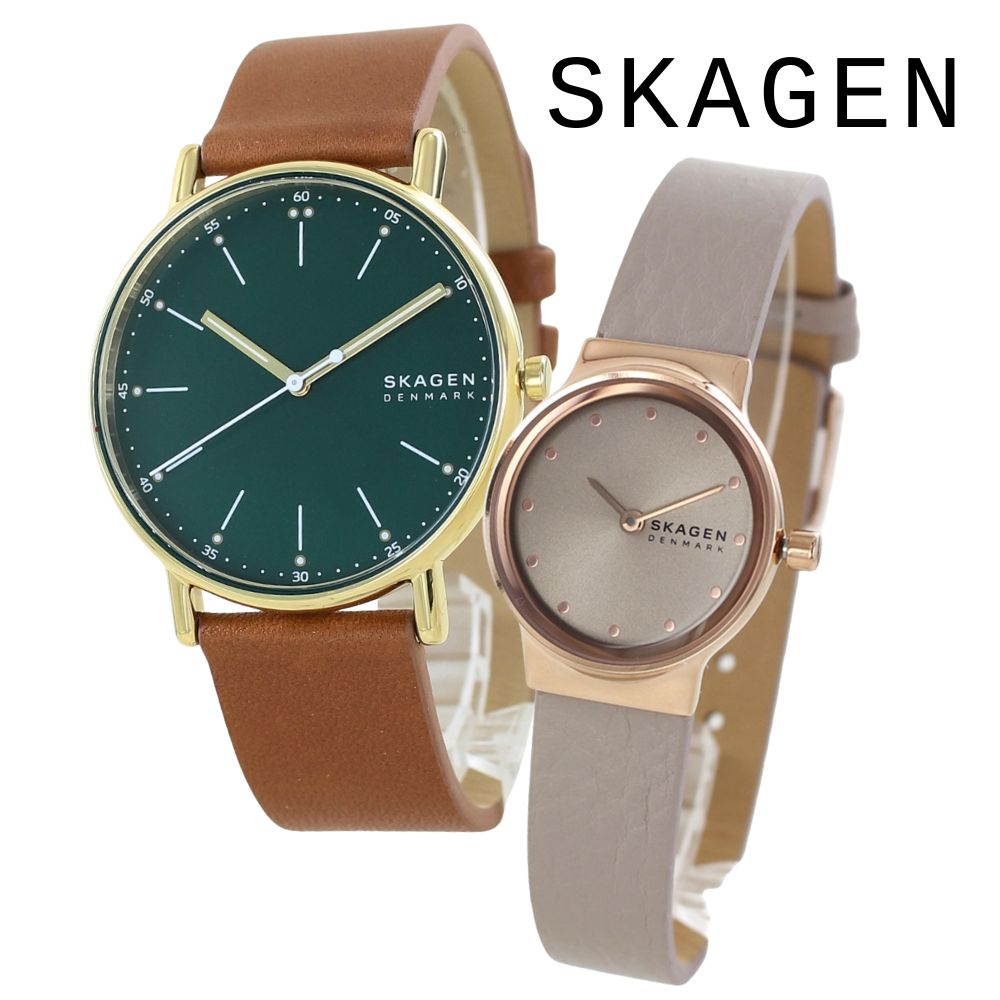 スカーゲン ペアウォッチ SKAGEN 腕時計 シンプル 北欧デザイン メンズ レディース ペアセット レザーベルト 革 時計 グリーン ブラウン グレー 夫婦 カップル 誕生日 記念日 ギフト 成人 卒業 入学|ペアウォッチ 腕時計 ノップル
