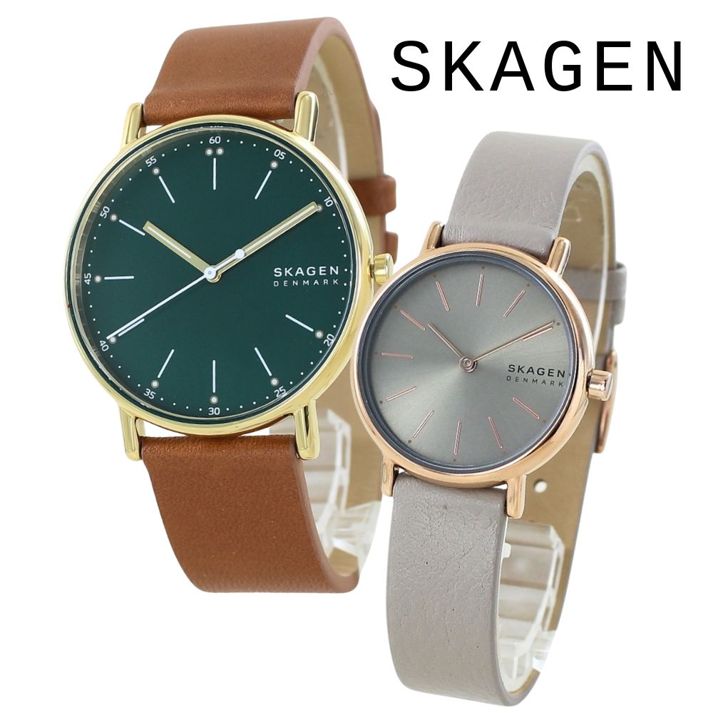 スカーゲン ペアウォッチ SKAGEN 腕時計 シンプル 北欧デザイン メンズ レディース ペアセット レザーベルト 革 時計 グリーン ブラウン グレー カップル 誕生日 記念日 ギフト 成人 卒業 入学|ペアウォッチ 腕時計 ノップル
