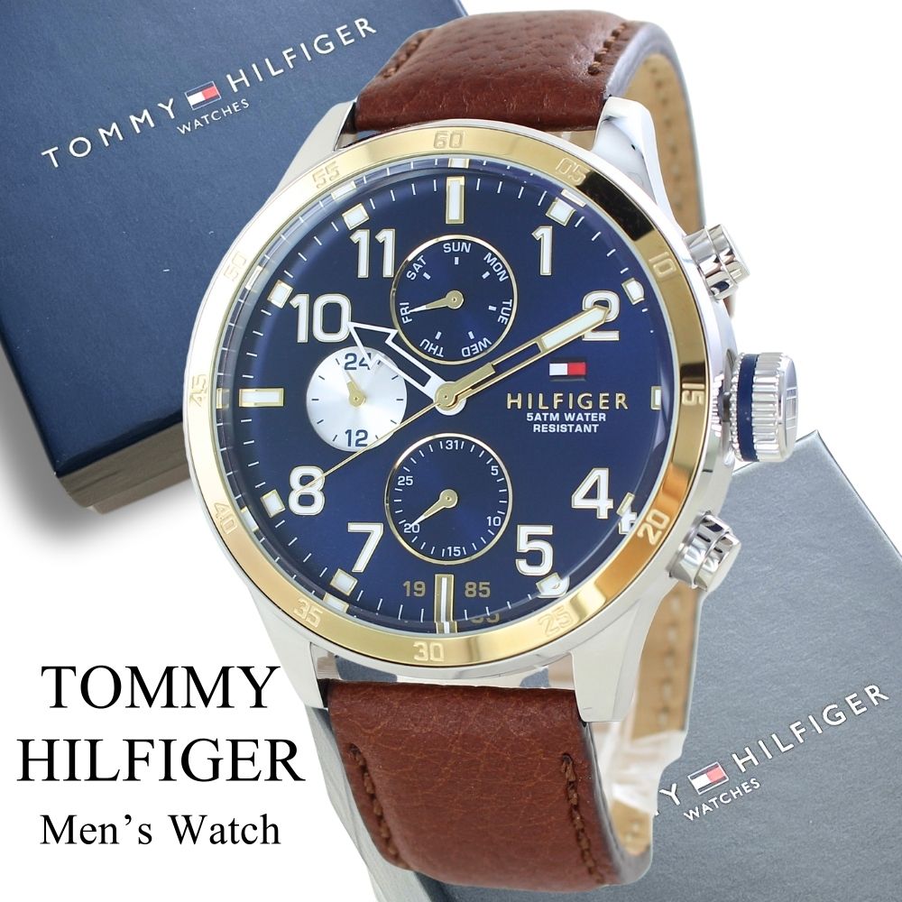 トミーヒルフィガー 腕時計 手表 メンズ TRENT マルチファンクション 46mm シルバー ゴールド ブラウン レザー 1791137 ビジネス 男性 時計 誕生日 ギフト 記念日 成人 卒業 入学